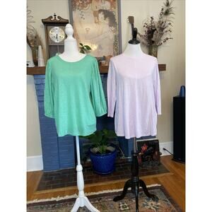 J. Jill M 100% Linen Pistachio Green Shirt Cotton Powder Pink Lilac Top Lot Of 2